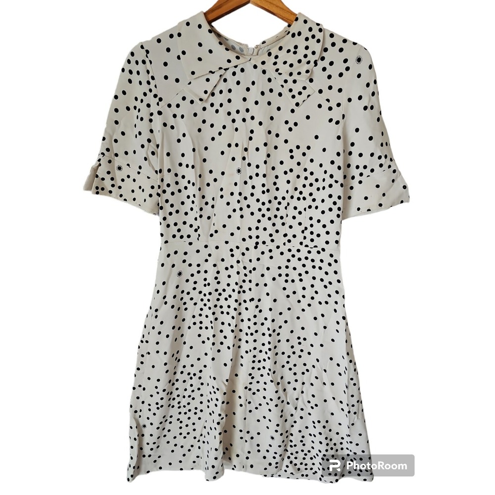 STELLA MCCARTNEY Women Ivory Black Scattered Polka Dot Fit & Flare Dress 44 TP01